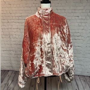 Free People Crushed Velvet Jacket in Coral